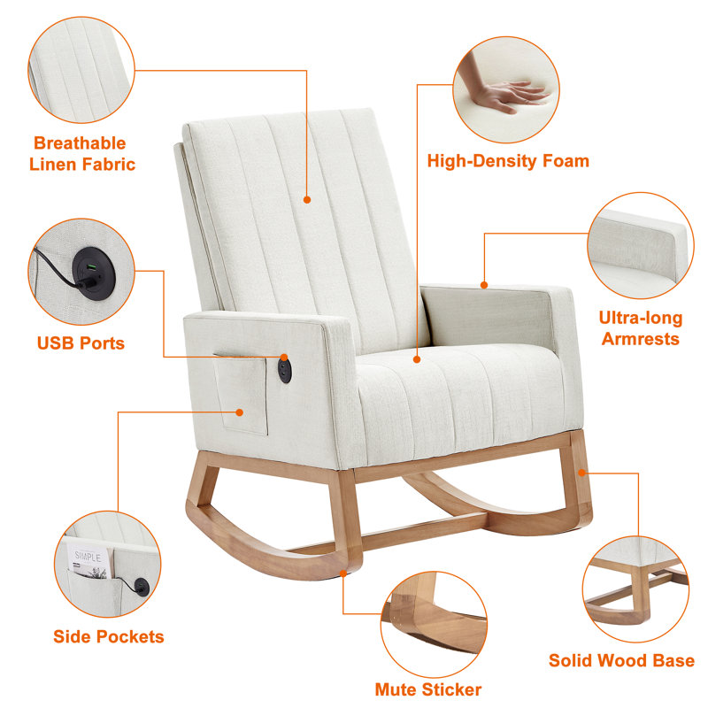 Oliver Bracondale Rocking Chair with Side Pocket and USB ports